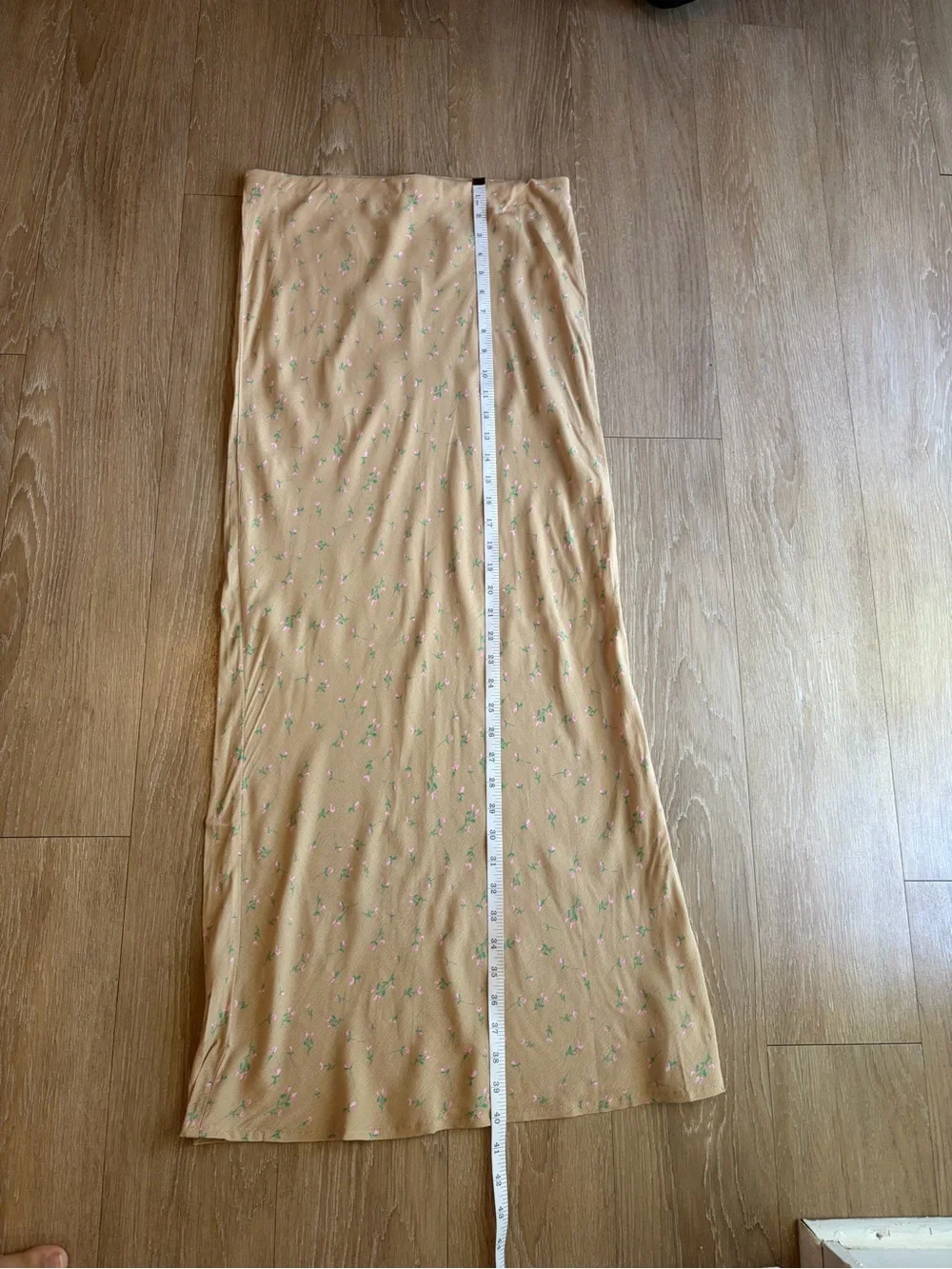 Wild Fable Tan Midi Skirt with Pink & Green Flower Details NWT